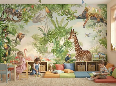Behang met tropische safaridieren