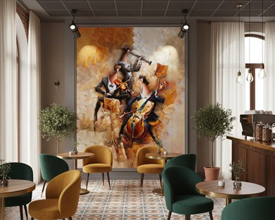 Achtergrond met een schilderij van abstracte muzikanten