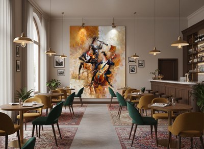 Achtergrond met een schilderij van abstracte muzikanten