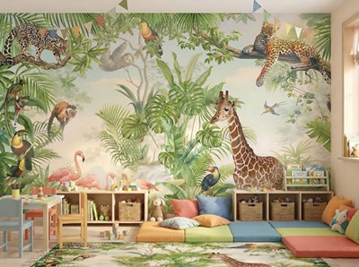Behang met tropische safaridieren
