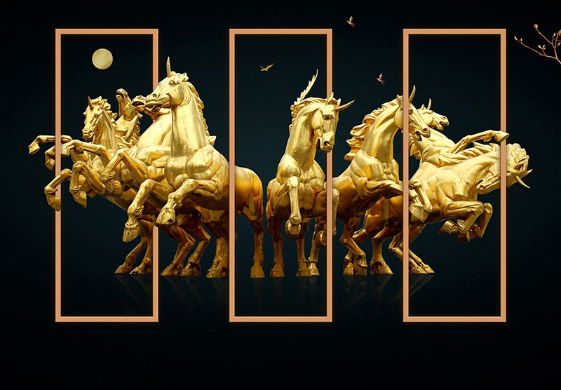 Behang met gouden paarden