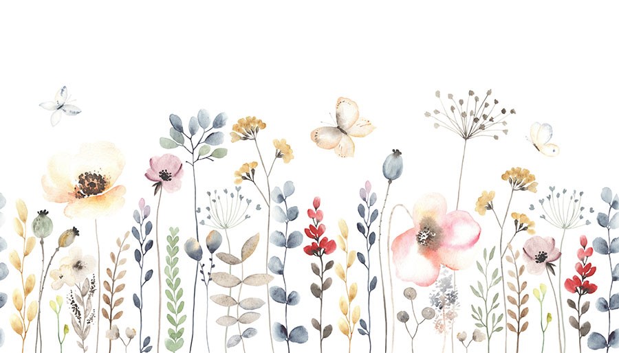 Behang met waterverfafbeelding van veldbloemen