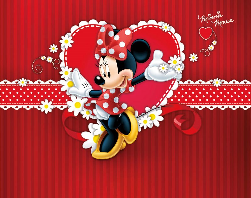 Minnie Mouse-behang met hartjes