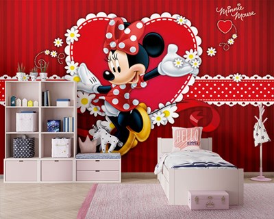 Minnie Mouse-behang met hartjes