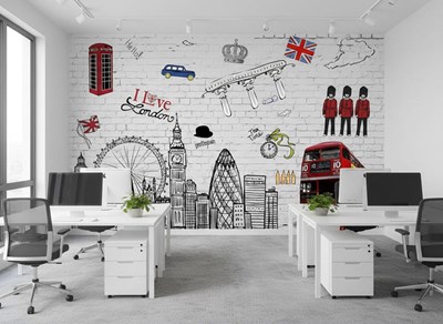 Behang met motief van figuren uit de stad Londen