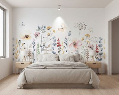 Behang met waterverfafbeelding van veldbloemen