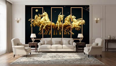 Behang met gouden paarden