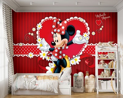 Minnie Mouse-behang met hartjes