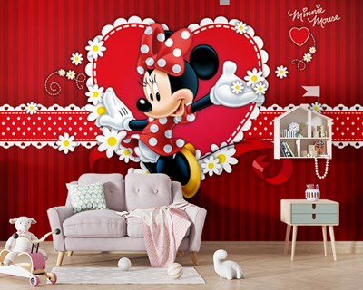 Minnie Mouse-behang met hartjes