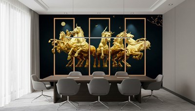 Behang met gouden paarden