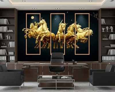Behang met gouden paarden