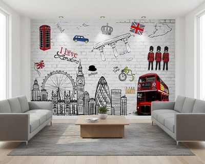 Behang met motief van figuren uit de stad Londen