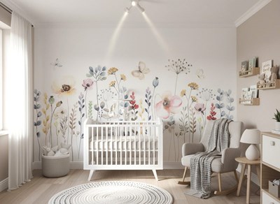 Behang met waterverfafbeelding van veldbloemen