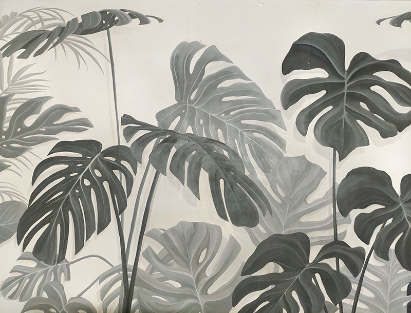 Behang met Monstera-bladmotief