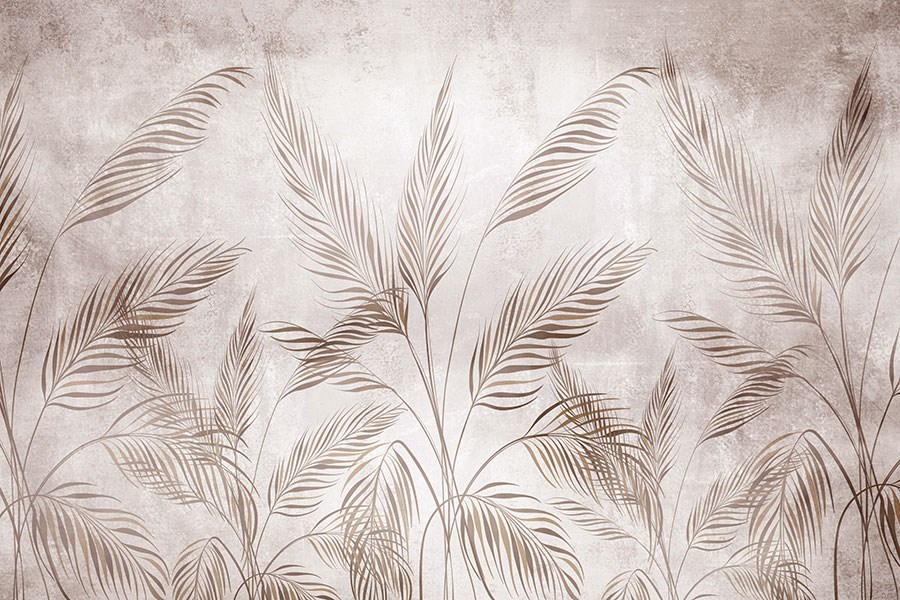 Behang met sepia-kleurig bladmotief
