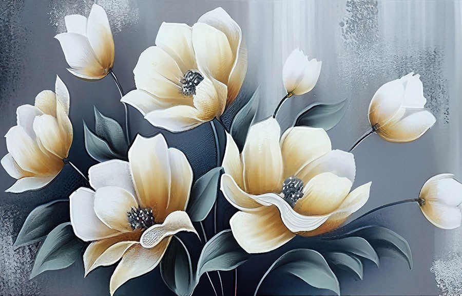 3D-behang met magnoliabloemen