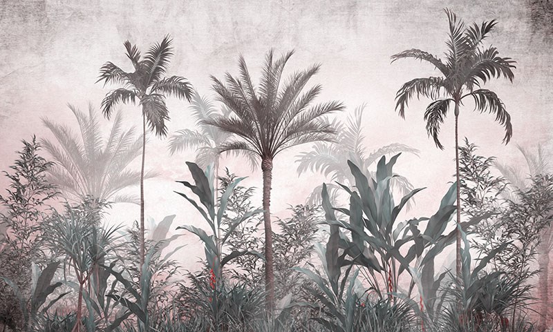 Behang met een exotisch boslandschap