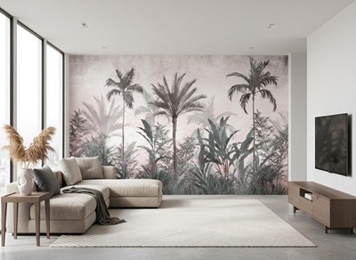 Behang met een exotisch boslandschap