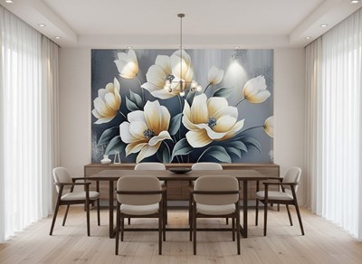 3D-behang met magnoliabloemen