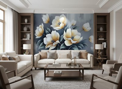 3D-behang met magnoliabloemen