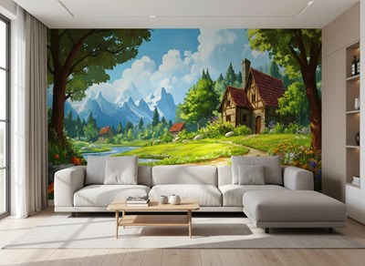 Sprookjesachtig plattelandshuis-behang