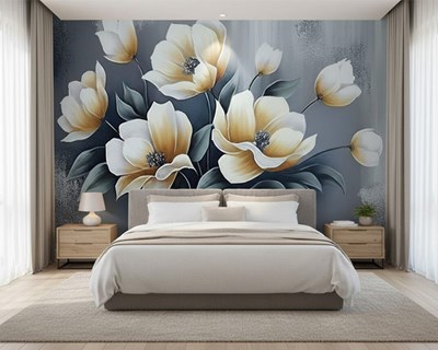 3D-behang met magnoliabloemen