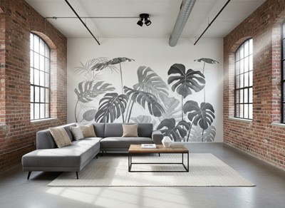 Behang met Monstera-bladmotief