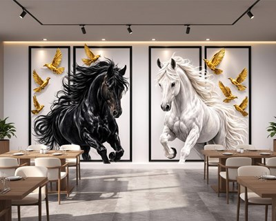 3D zwart-wit paard  behang