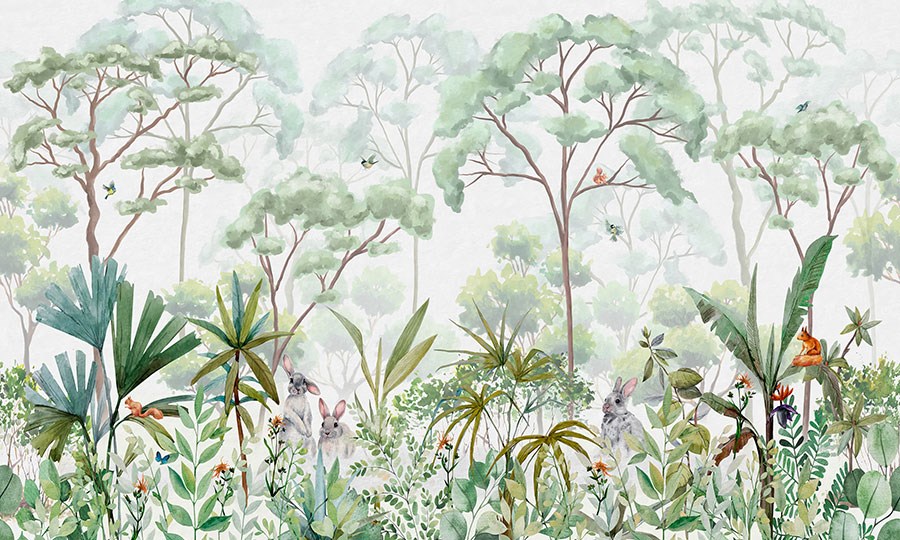 Behang met een landschapsafbeelding in aquarelstijl    