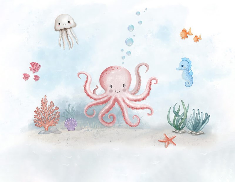 Behang met schattige zeedieren