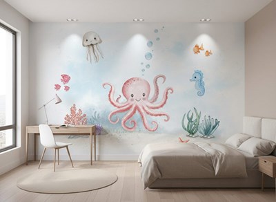 Behang met schattige zeedieren