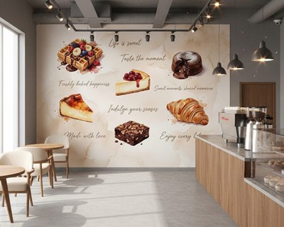 Behang met café- en banketbakkerijthema   