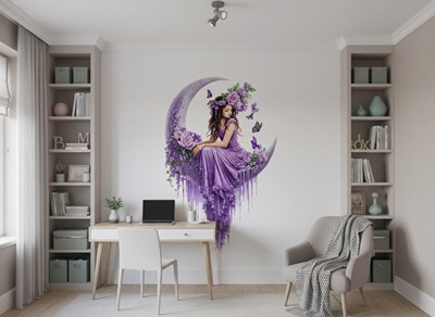 Behang met het meisje op de maan    