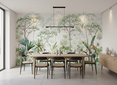 Behang met een landschapsafbeelding in aquarelstijl    