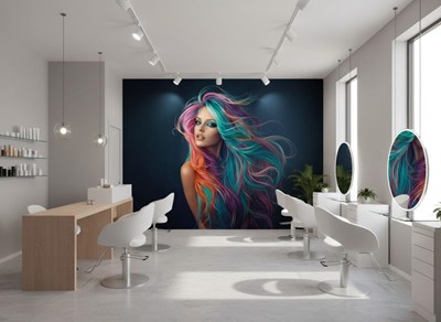Behang met een vrouw met kleurrijk haar