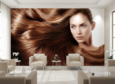 Behang met een vrouw met glanzend haar