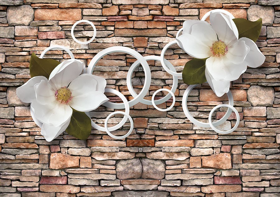 Behang met witte magnoliabloemen