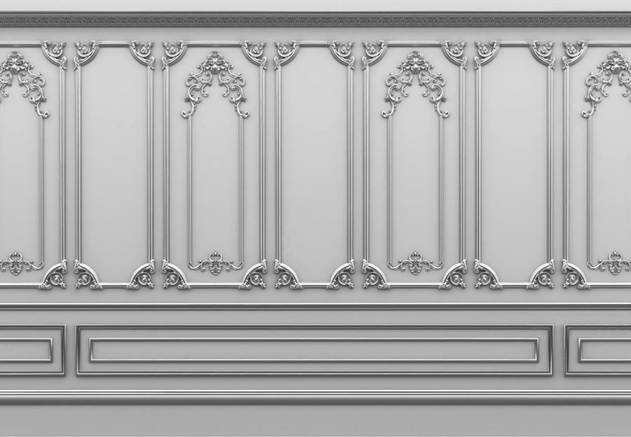 3D-behang met grijze sierlijstmotief