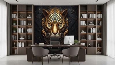 3D-behang met gouden tijgermotief