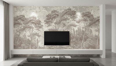 Behang in bohemestijl met verweerde bosmotief