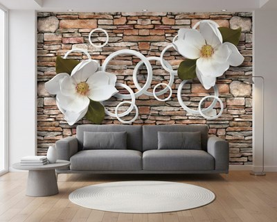 Behang met witte magnoliabloemen