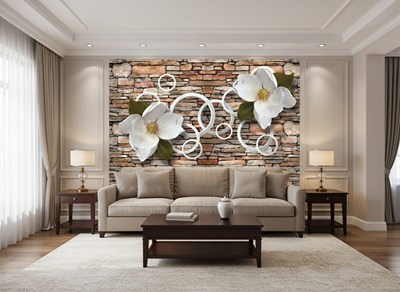 Behang met witte magnoliabloemen