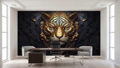 3D-behang met gouden tijgermotief