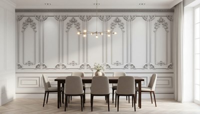 3D-behang met grijze sierlijstmotief