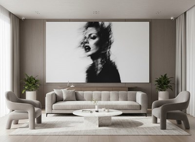 Behang met een zwart-wit vrouwengezicht
